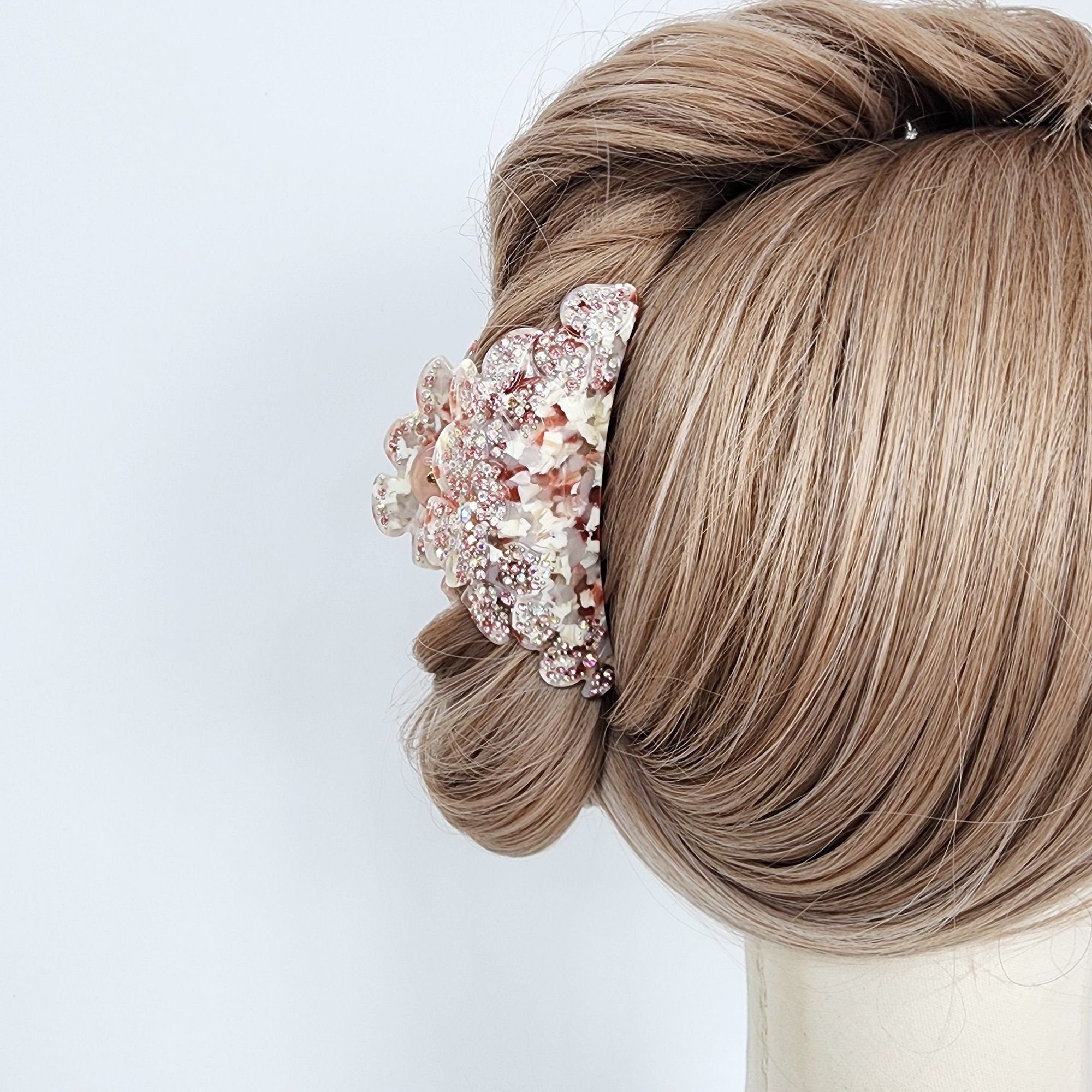 Luxurious Floral Hair Claw Clip with Cubic (4.0 Inch) / Elegance French Hair Pin / Hair Barrette for Woman