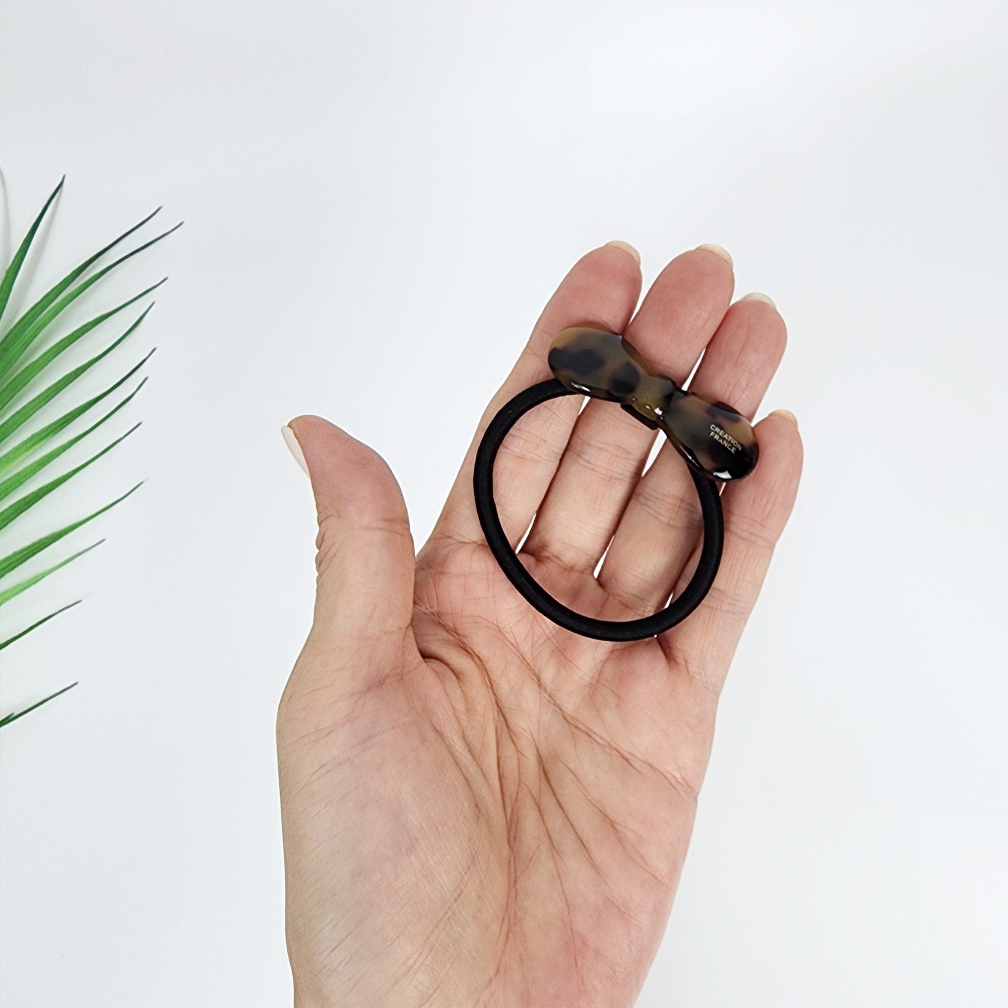 Round Convex Ribbon Hair Tie (2.0 Inch) / Simple Tortoise Shell Ponytail Holder / Hair Accessory for Woman / French Hair Tie