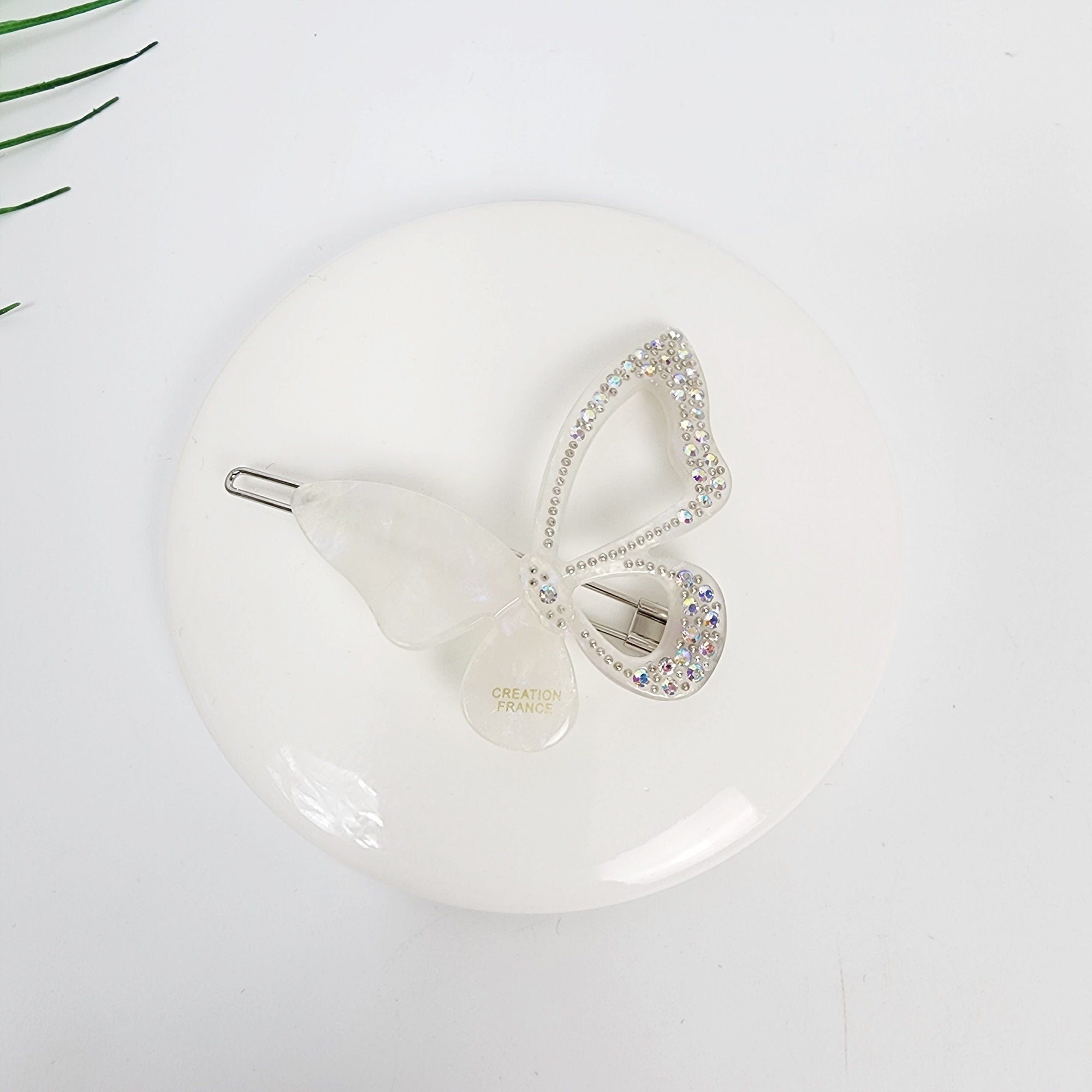 Aurora White Double Ribbon Cubic Butterfly Bobby Pin / Tortoise Shell French Hair Pin Clip / Hair Accessory for Woman / Bow Barrette