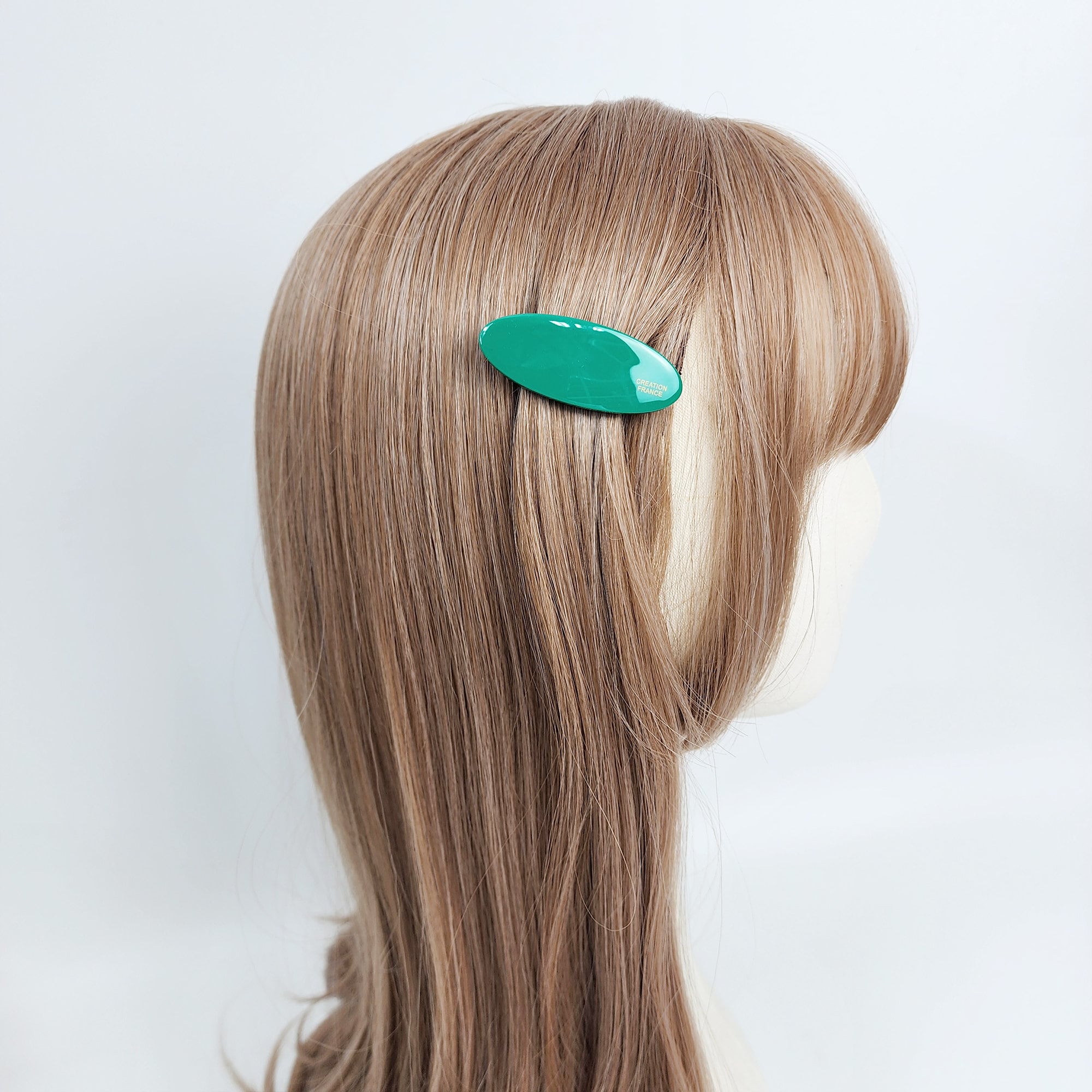 Pastel Color Cora Oval Mini Hair Barrette with Cubic (2.2 Inch) / Cute French Hair Pin / Automatic Hair Clip