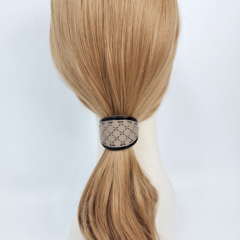 Pastel Color Gold Quilted Hair Tie (2.0 Inch) / Simple Tortoise Shell Ponytail Holder / Hair Accessory for Woman / French Hair Tie