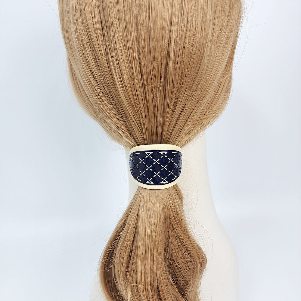 Pastel Color Gold Quilted Hair Tie (2.0 Inch) / Simple Tortoise Shell Ponytail Holder / Hair Accessory for Woman / French Hair Tie