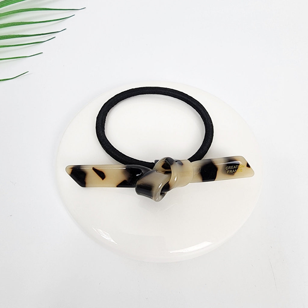 Leopard Knot Ribbon Hair Tie (2.0 Inch) / Simple Tortoise Shell Ponytail Holder / Hair Accessory for Woman / French Hair Tie