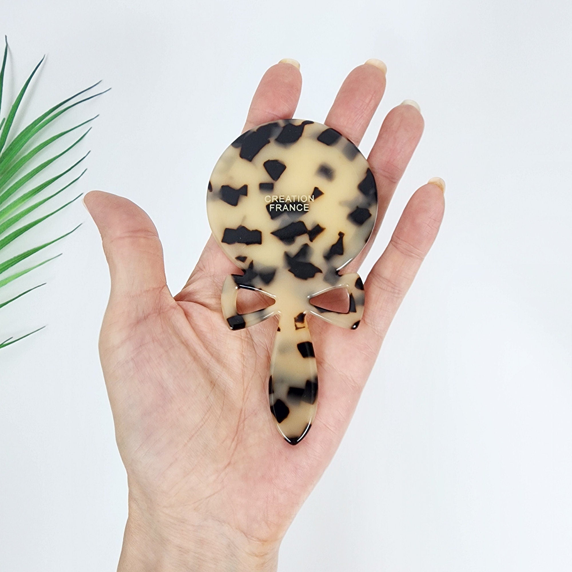 Leopard Bow-Tie Hand Held Mirror (4.7 Inch) / Antique Hand Mirror / Hair Accessory for Woman