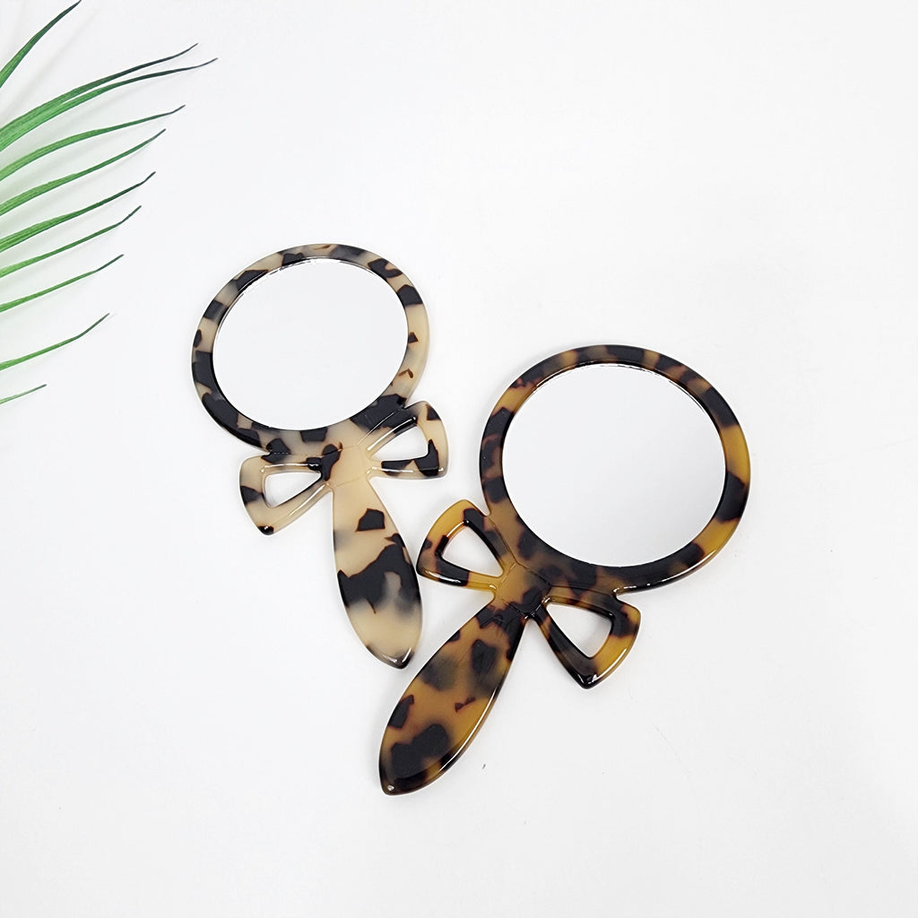 Leopard Bow-Tie Hand Held Mirror (4.7 Inch) / Antique Hand Mirror / Hair Accessory for Woman