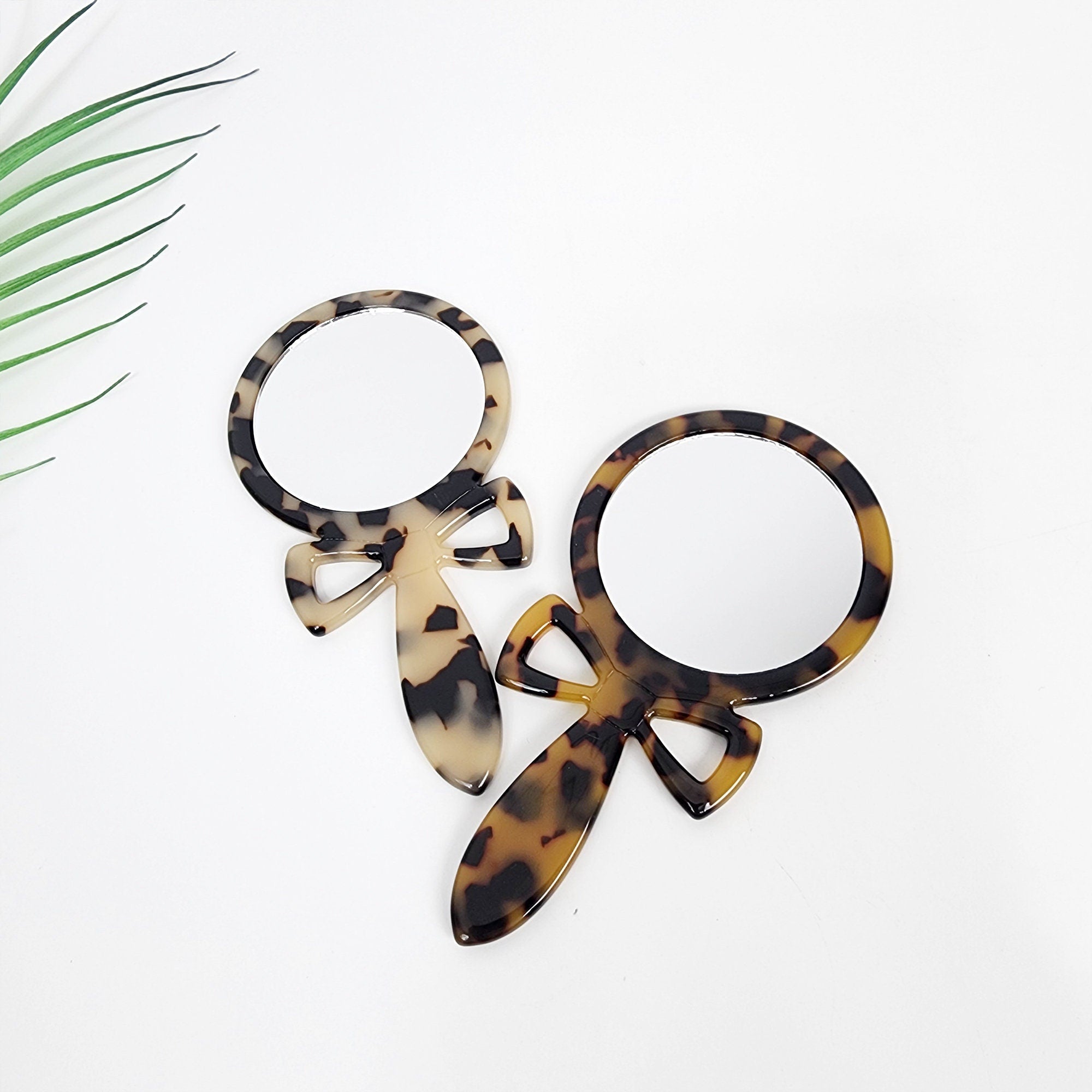 Leopard Bow-Tie Hand Held Mirror (4.7 Inch) / Antique Hand Mirror / Hair Accessory for Woman