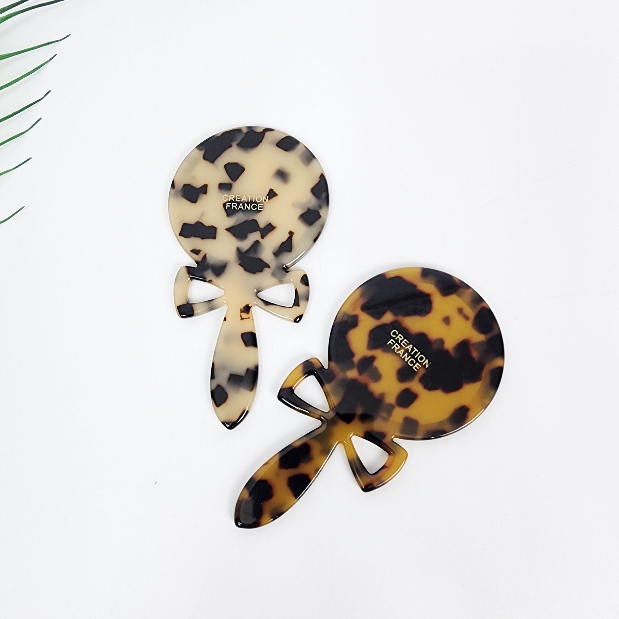 Leopard Bow-Tie Hand Held Mirror (4.7 Inch) / Antique Hand Mirror / Hair Accessory for Woman