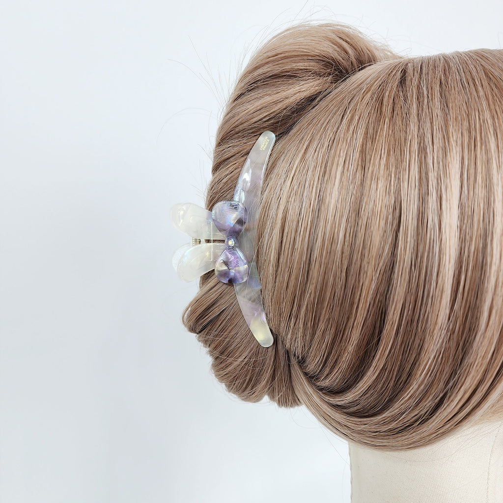 Black Aurora Rabbit Round Tie Hair Claw Clip with Cubic (4.7 Inch) / Elegance French Hair Pin / Hair Barrette for Woman