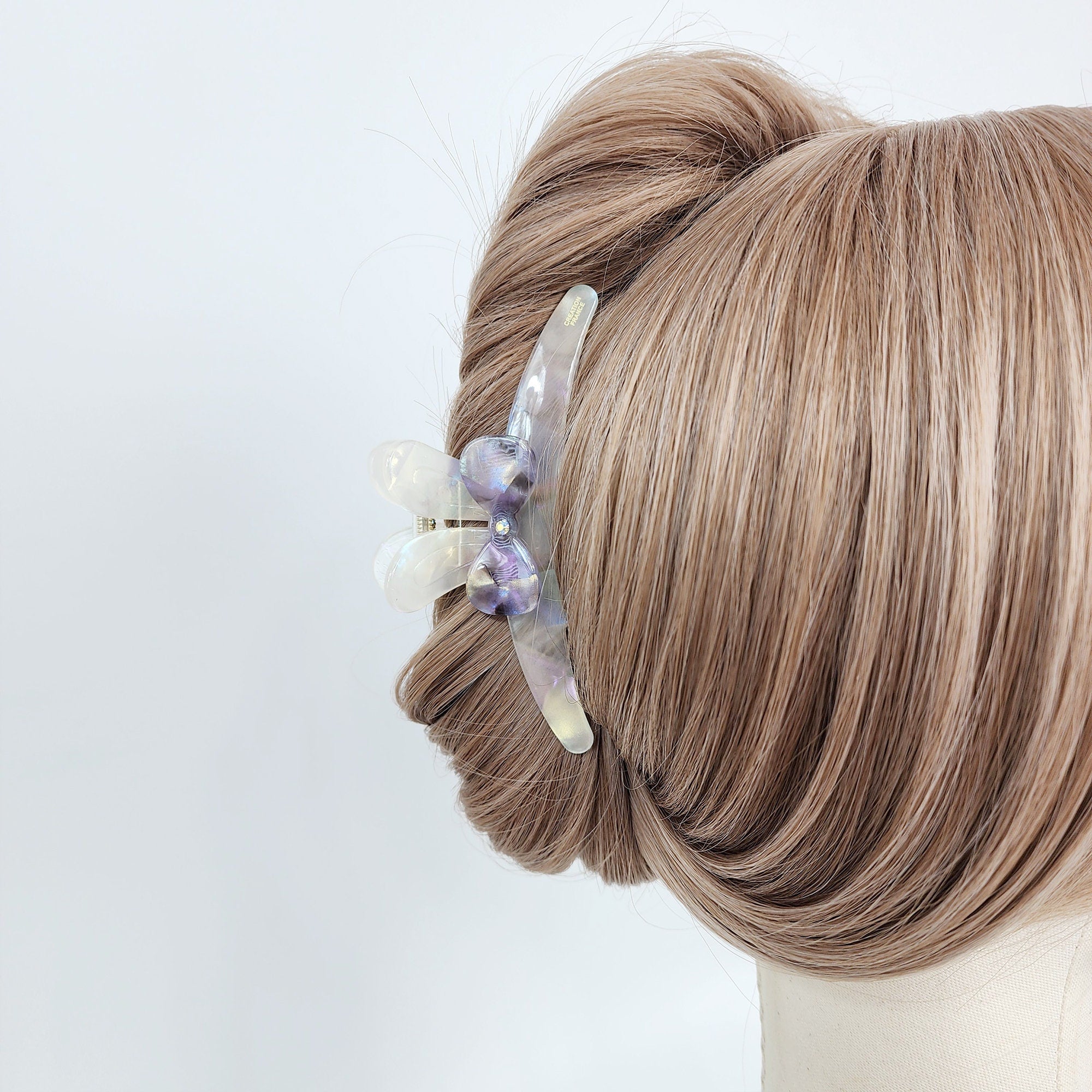 Black Aurora Rabbit Round Tie Hair Claw Clip with Cubic (4.7 Inch) / Elegance French Hair Pin / Hair Barrette for Woman