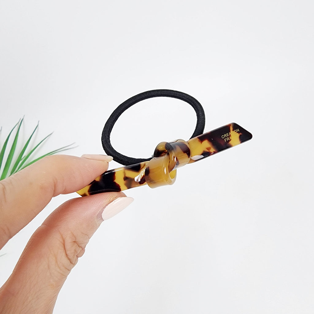 Leopard Knot Ribbon Hair Tie (2.0 Inch) / Simple Tortoise Shell Ponytail Holder / Hair Accessory for Woman / French Hair Tie