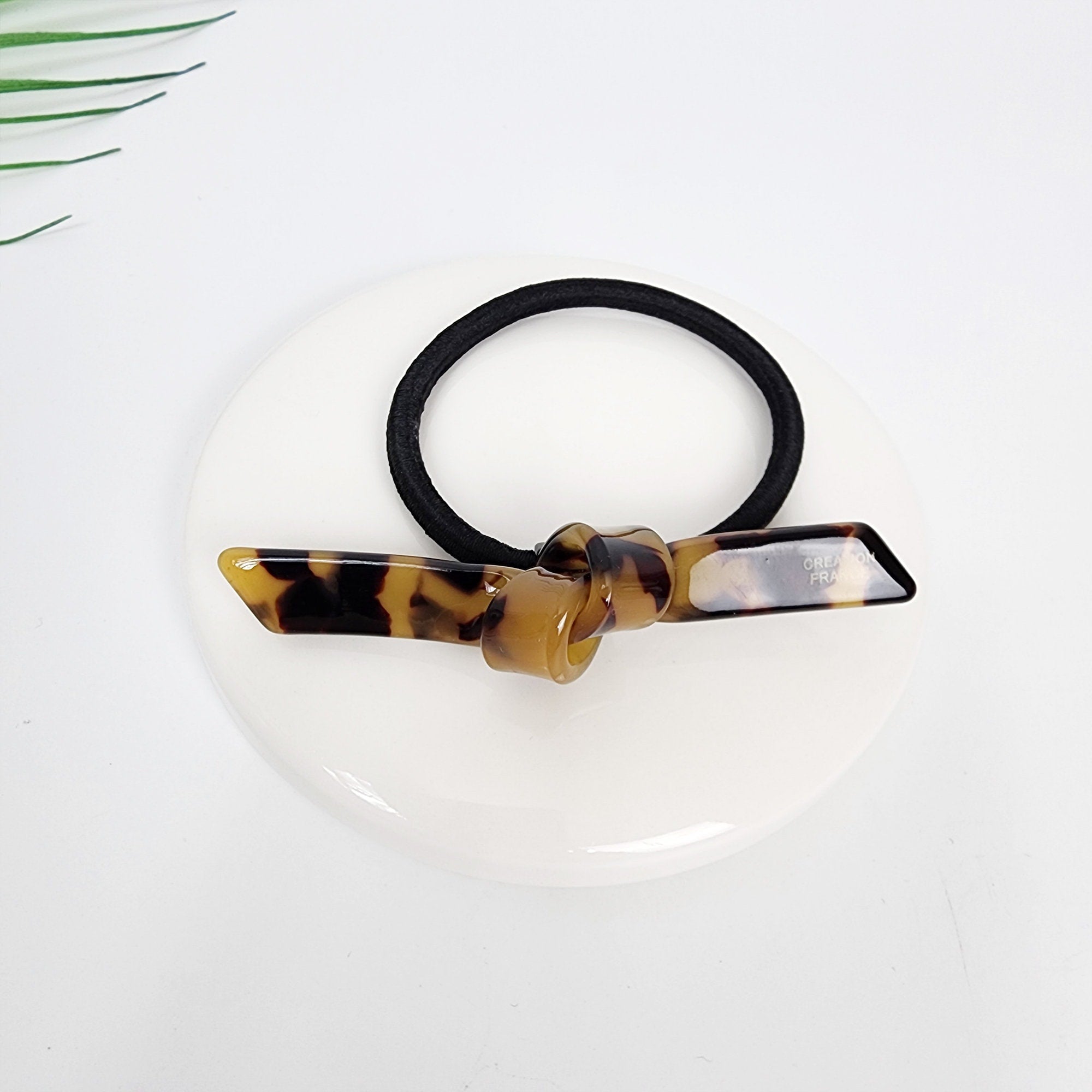 Leopard Knot Ribbon Hair Tie (2.0 Inch) / Simple Tortoise Shell Ponytail Holder / Hair Accessory for Woman / French Hair Tie