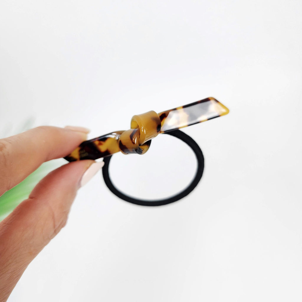 Leopard Knot Ribbon Hair Tie (2.0 Inch) / Simple Tortoise Shell Ponytail Holder / Hair Accessory for Woman / French Hair Tie