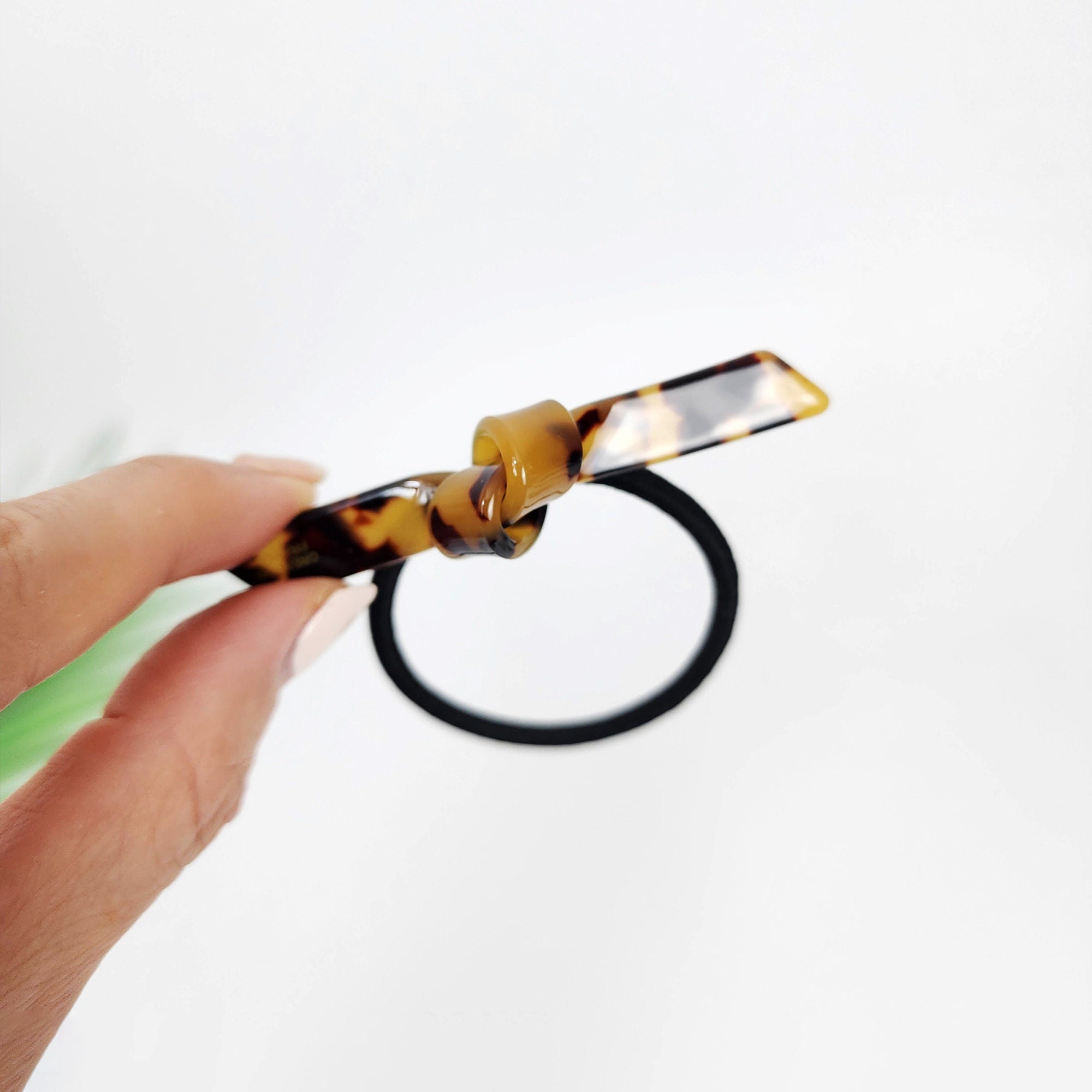 Leopard Knot Ribbon Hair Tie (2.0 Inch) / Simple Tortoise Shell Ponytail Holder / Hair Accessory for Woman / French Hair Tie