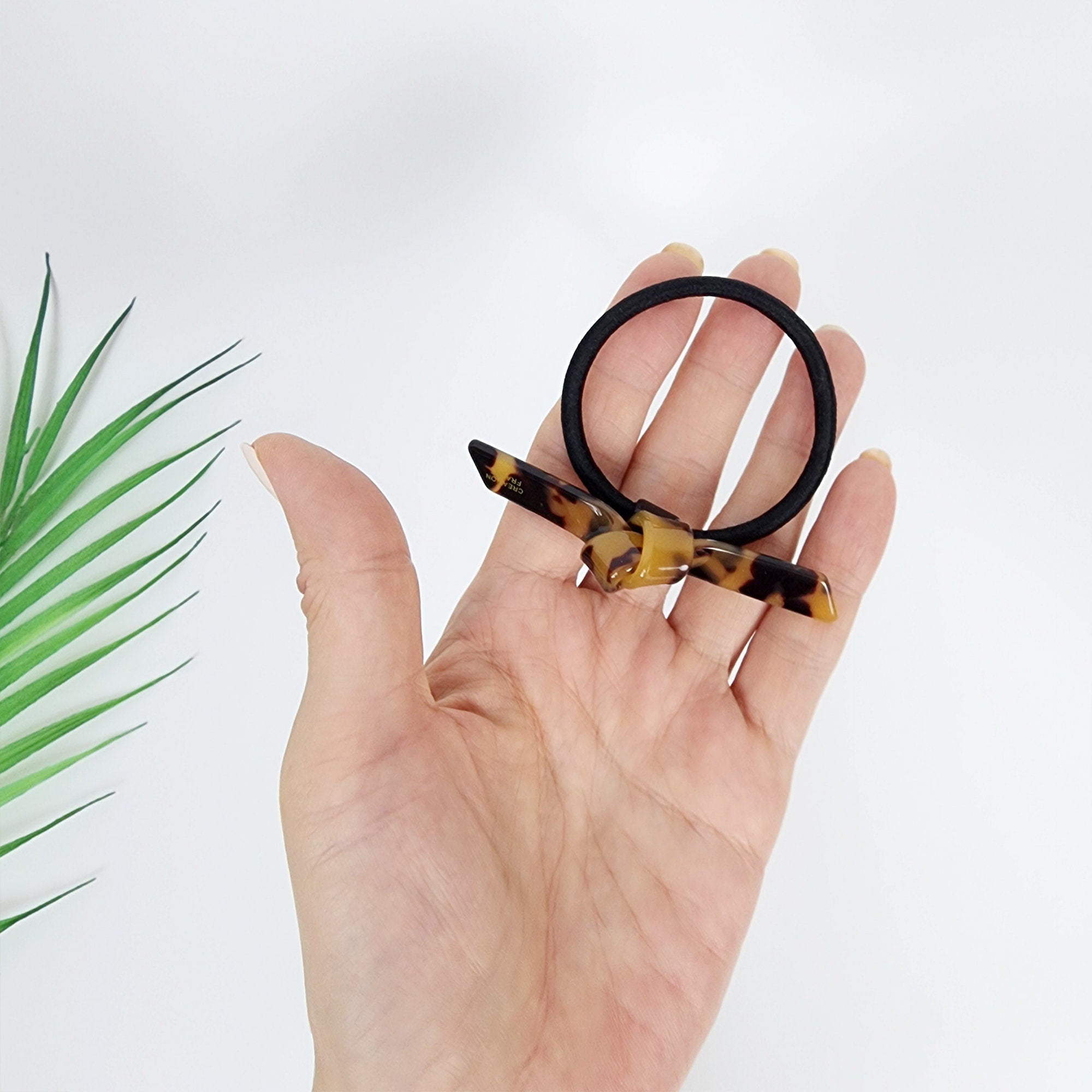 Leopard Knot Ribbon Hair Tie (2.0 Inch) / Simple Tortoise Shell Ponytail Holder / Hair Accessory for Woman / French Hair Tie