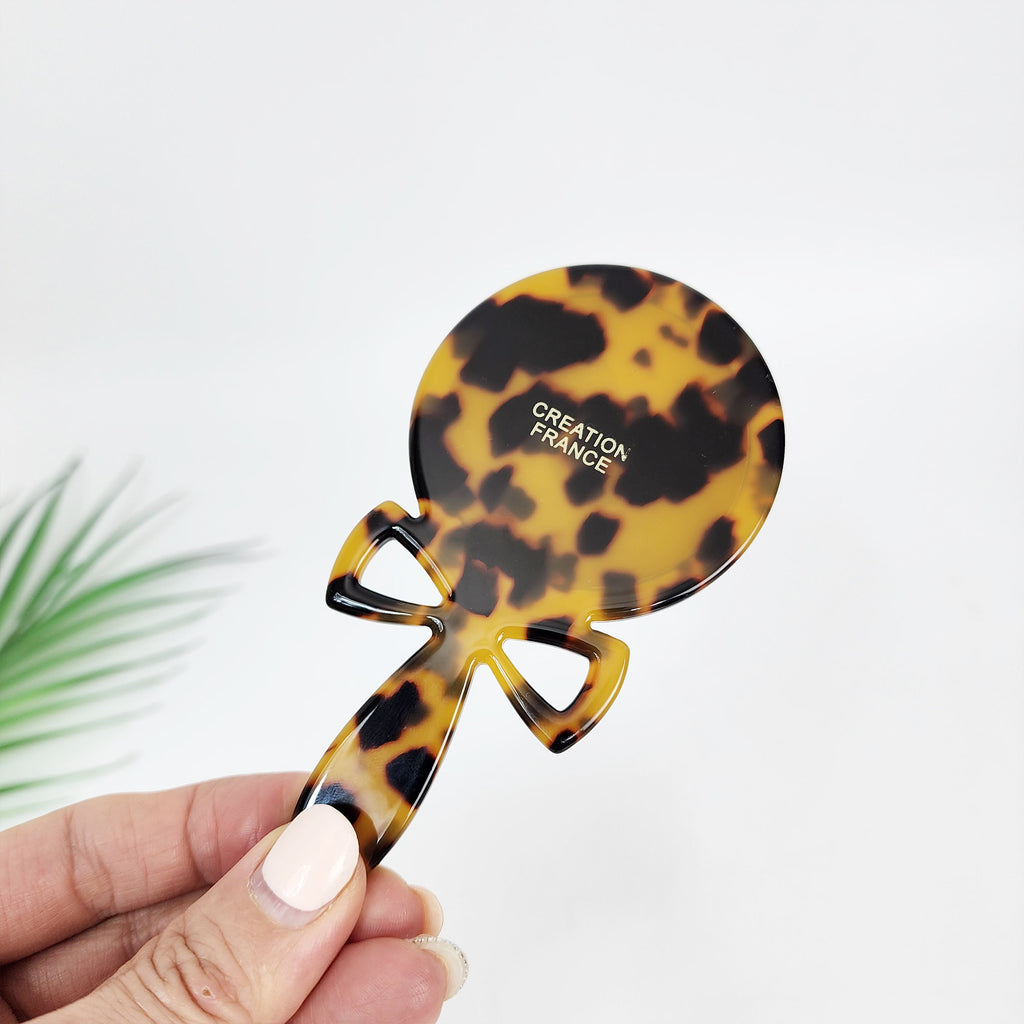 Leopard Bow-Tie Hand Held Mirror (4.7 Inch) / Antique Hand Mirror / Hair Accessory for Woman
