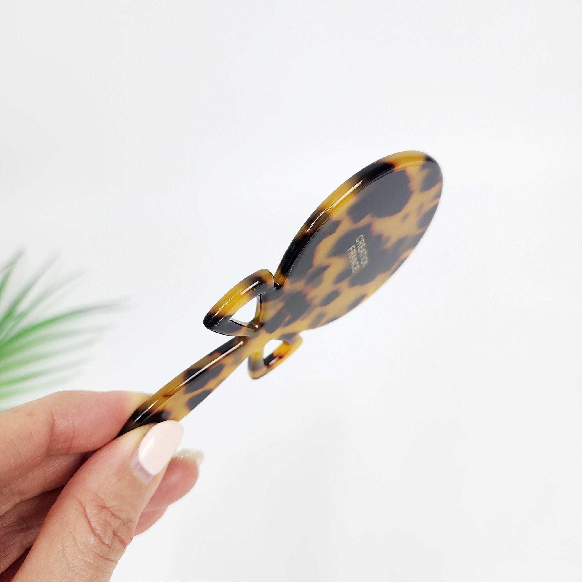 Leopard Bow-Tie Hand Held Mirror (4.7 Inch) / Antique Hand Mirror / Hair Accessory for Woman