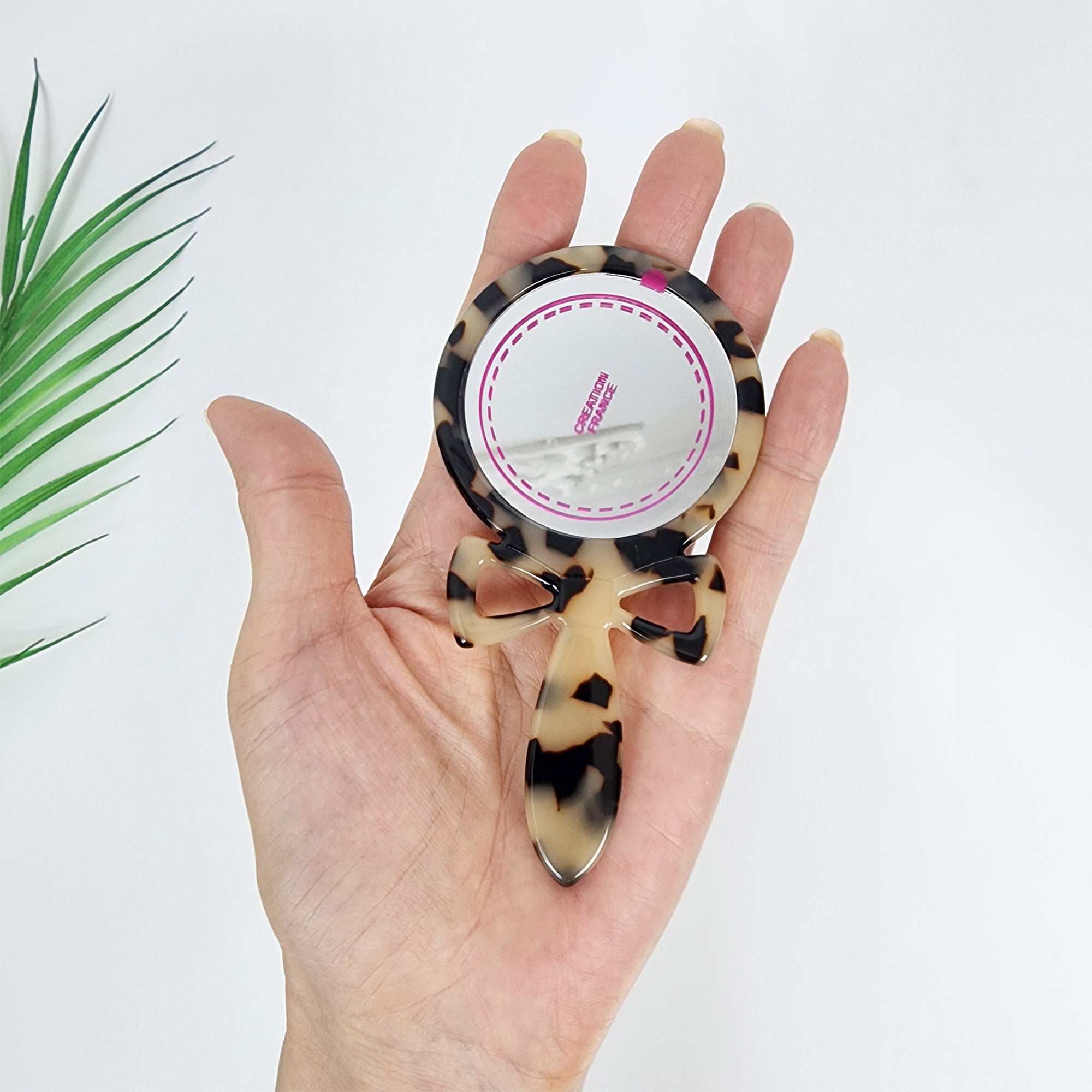 Leopard Bow-Tie Hand Held Mirror (4.7 Inch) / Antique Hand Mirror / Hair Accessory for Woman