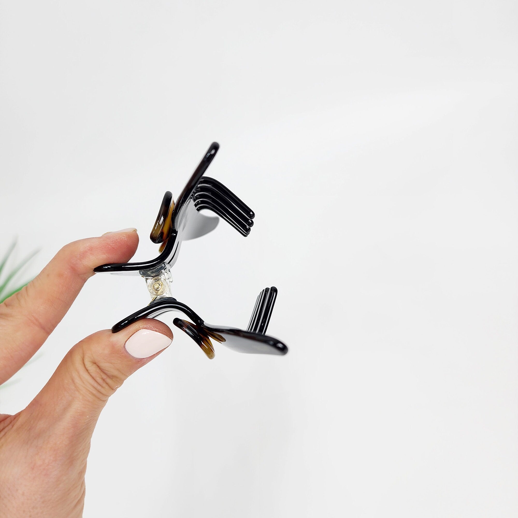 Black Aurora Rabbit Round Tie Hair Claw Clip with Cubic (4.7 Inch) / Elegance French Hair Pin / Hair Barrette for Woman