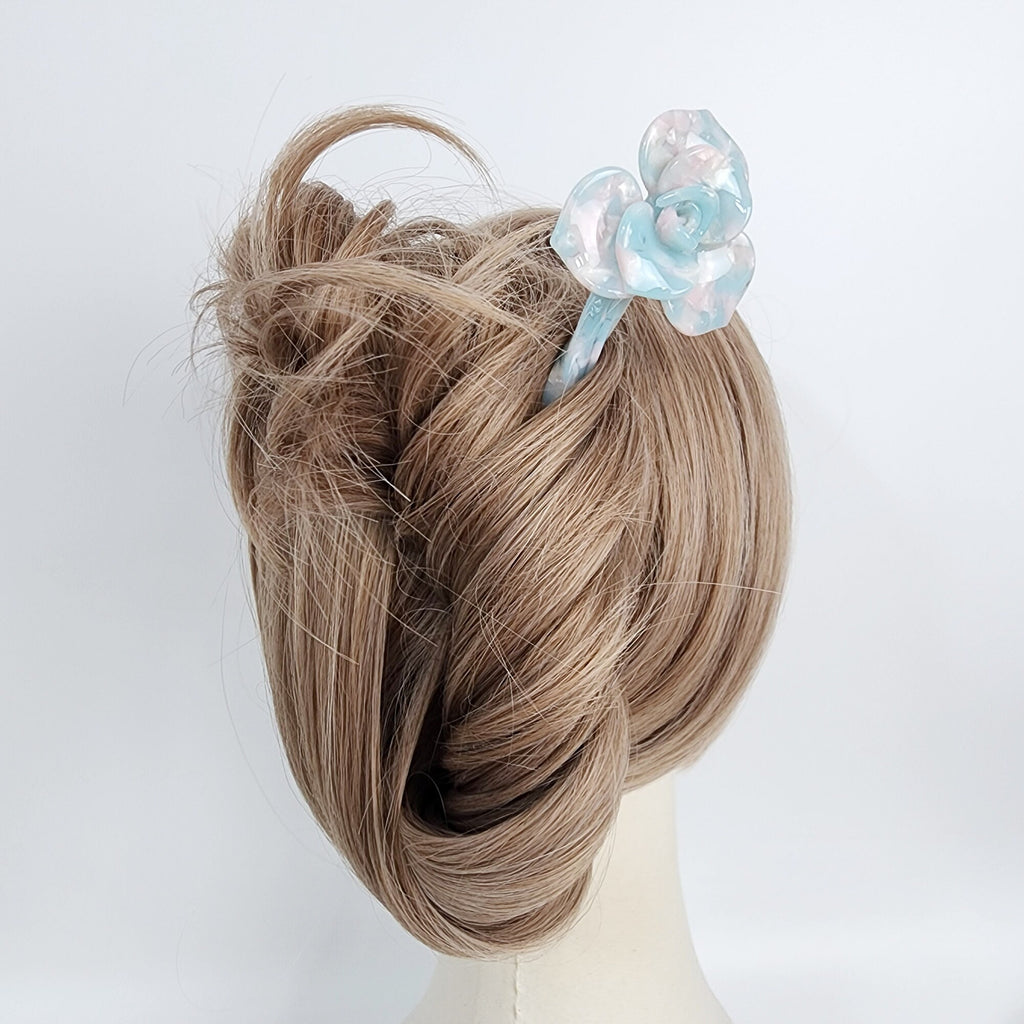 Blossom Flower Long Hair Stick (7.9 Inch) / Tortoise Shell French Hair Pin / Hair Fork for Thick Hair