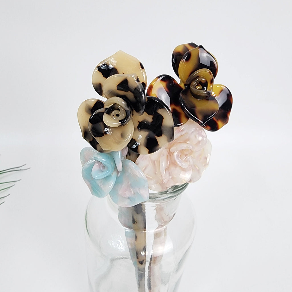 Blossom Flower Long Hair Stick (7.9 Inch) / Tortoise Shell French Hair Pin / Hair Fork for Thick Hair