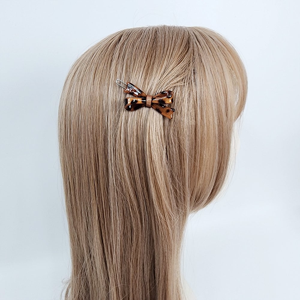 Double Ribbon Bobby Pin (2.0 Inch) / Tortoise Shell French Hair Pin Clip / Hair Accessory for Woman / Bow Barrette