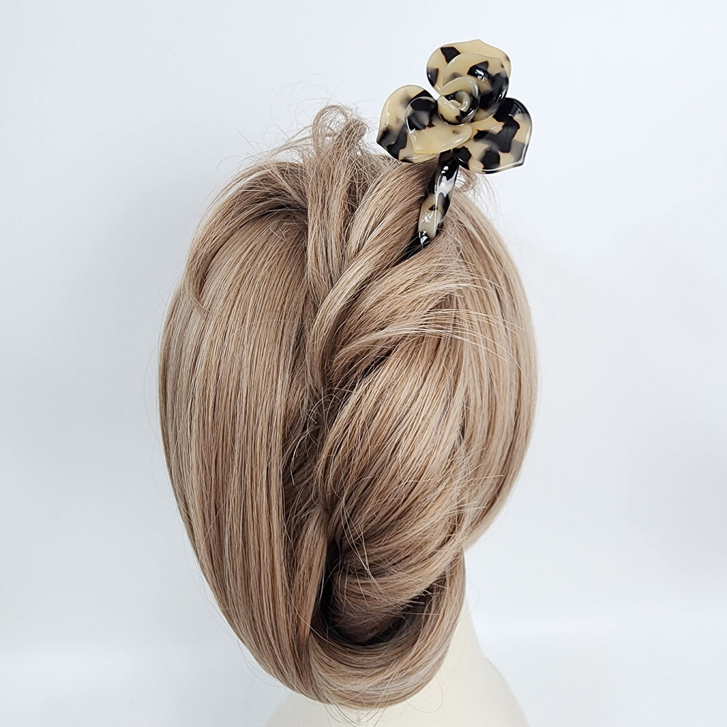 Blossom Flower Long Hair Stick (7.9 Inch) / Tortoise Shell French Hair Pin / Hair Fork for Thick Hair
