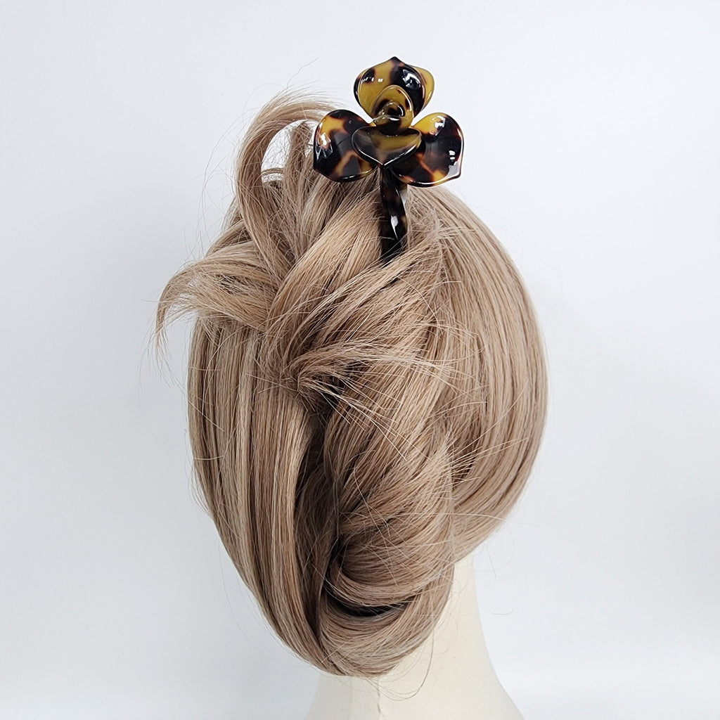 Blossom Flower Long Hair Stick (7.9 Inch) / Tortoise Shell French Hair Pin / Hair Fork for Thick Hair