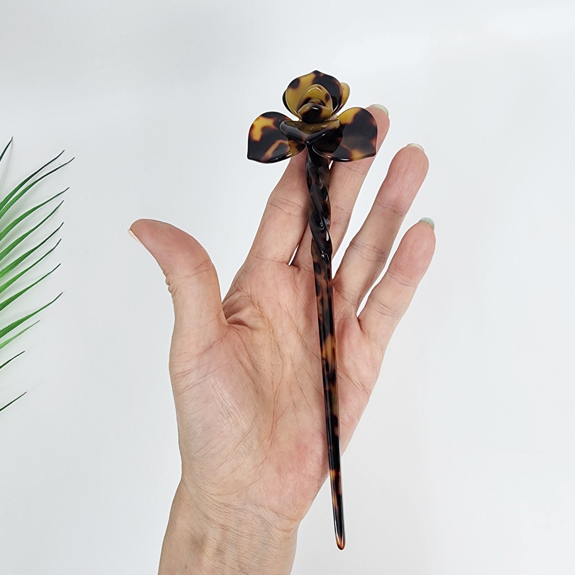Blossom Flower Long Hair Stick (7.9 Inch) / Tortoise Shell French Hair Pin / Hair Fork for Thick Hair