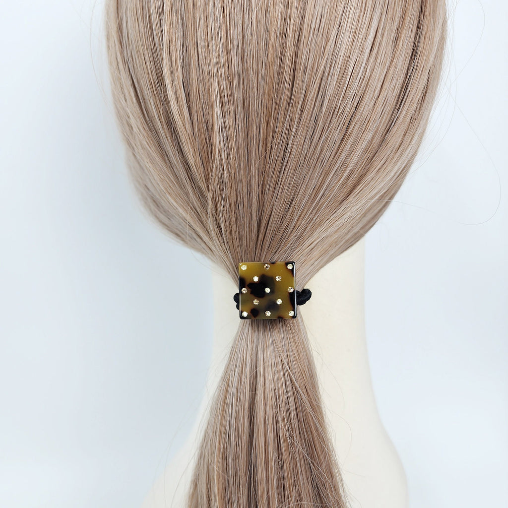 Bold Cube Hair Tie with Cubic Stone / Simple Cute Ponytail Holder / Hair Accessory for Woman / French Hair Tie
