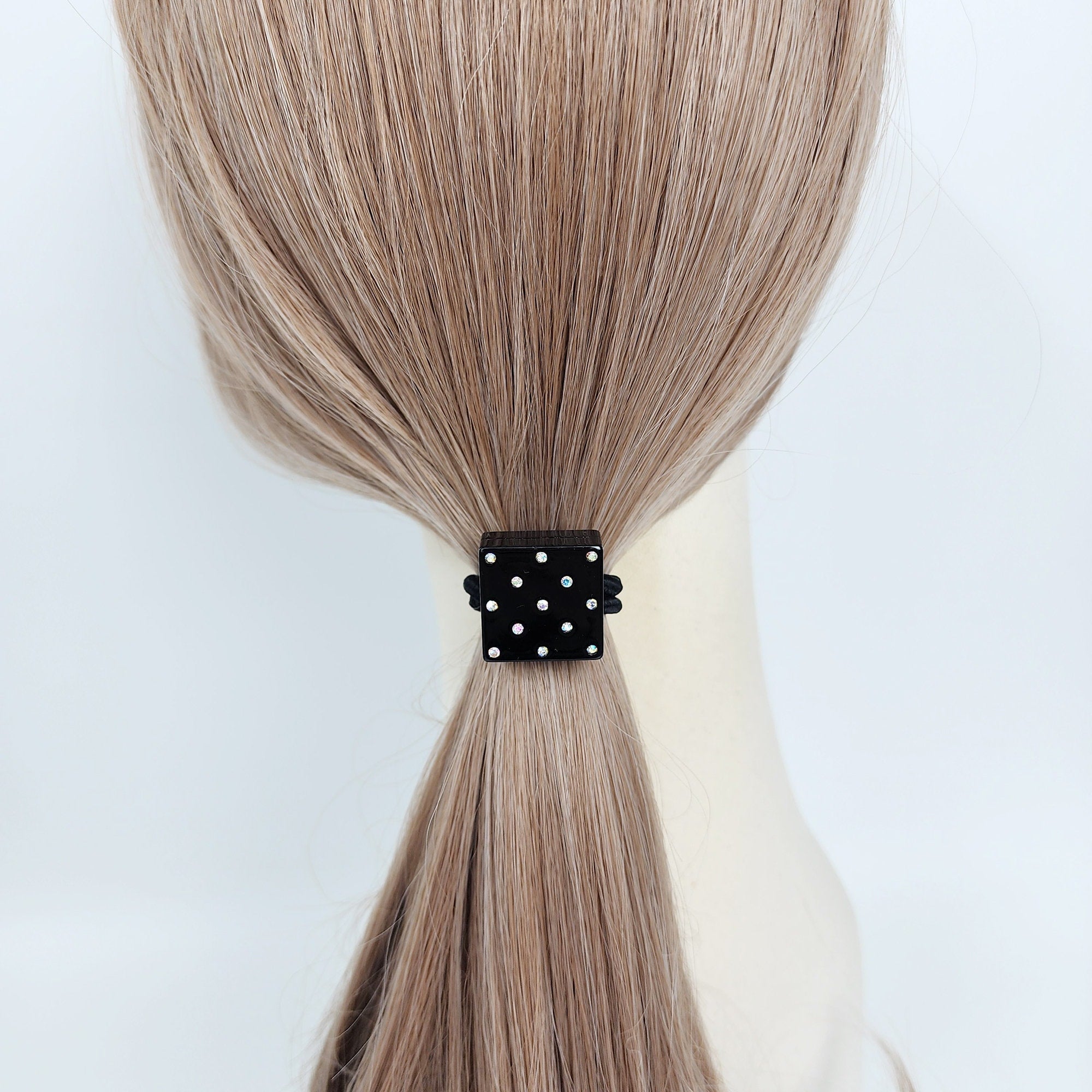 Bold Cube Hair Tie with Cubic Stone / Simple Cute Ponytail Holder / Hair Accessory for Woman / French Hair Tie