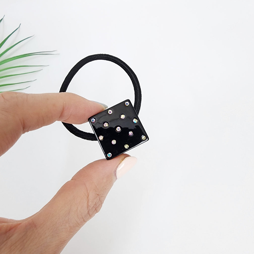 Bold Cube Hair Tie with Cubic Stone / Simple Cute Ponytail Holder / Hair Accessory for Woman / French Hair Tie