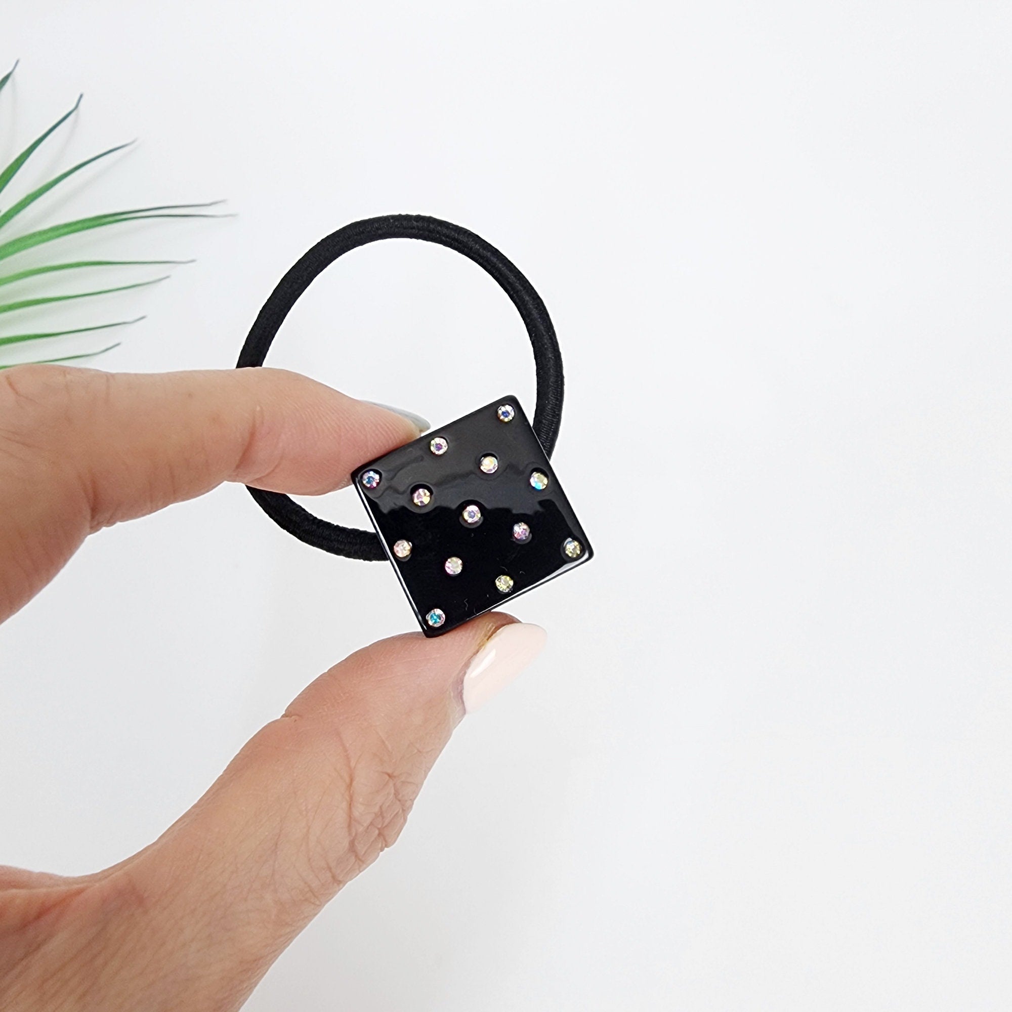 Bold Cube Hair Tie with Cubic Stone / Simple Cute Ponytail Holder / Hair Accessory for Woman / French Hair Tie