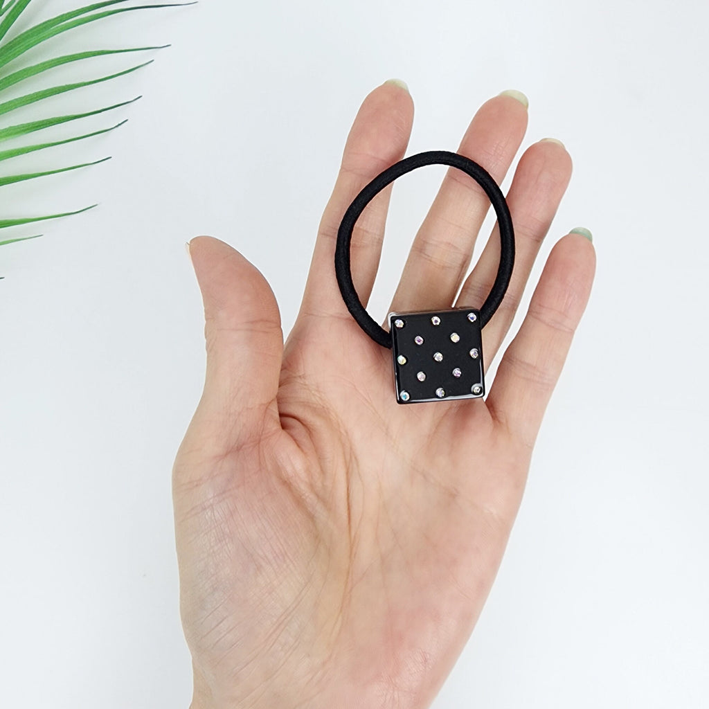 Bold Cube Hair Tie with Cubic Stone / Simple Cute Ponytail Holder / Hair Accessory for Woman / French Hair Tie