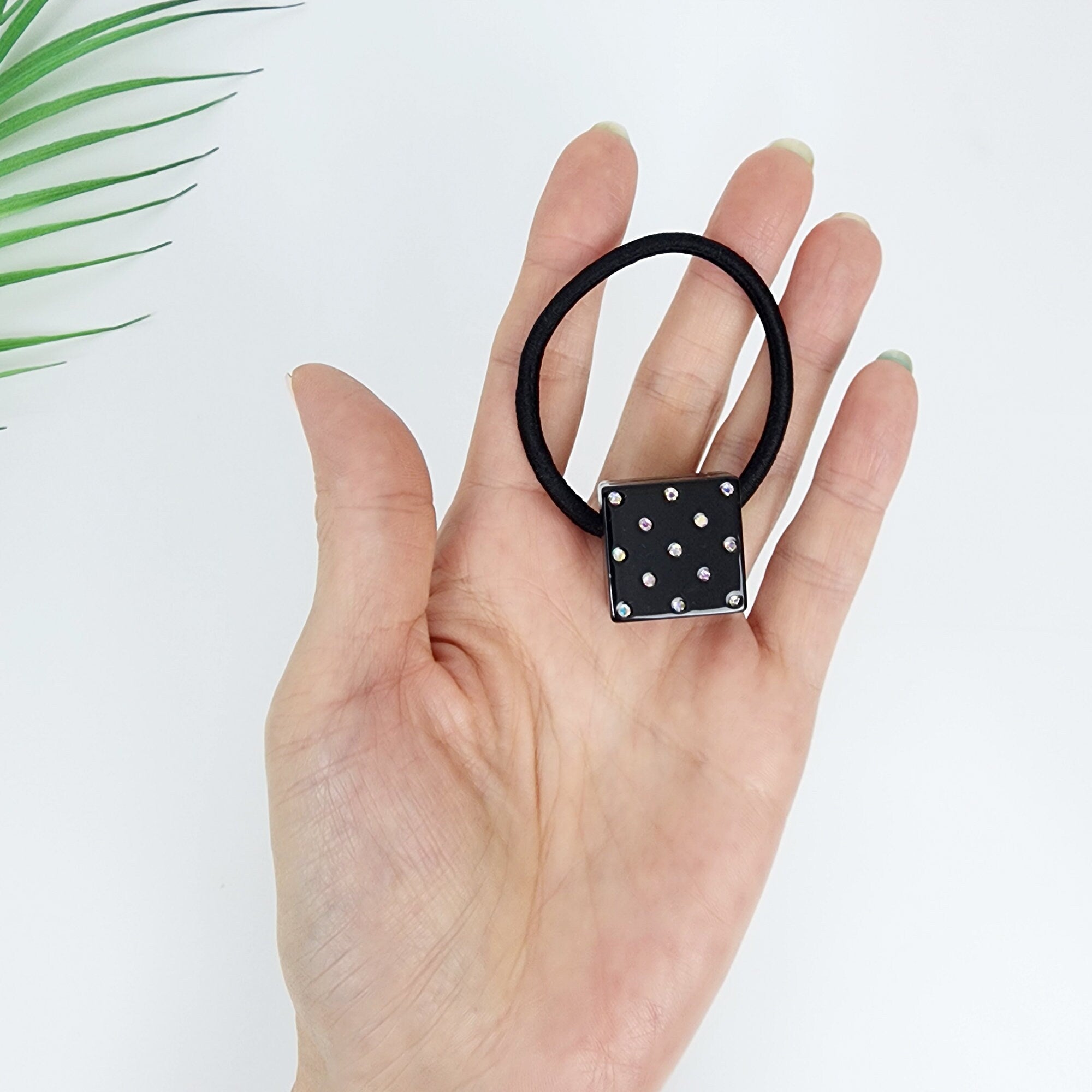 Bold Cube Hair Tie with Cubic Stone / Simple Cute Ponytail Holder / Hair Accessory for Woman / French Hair Tie