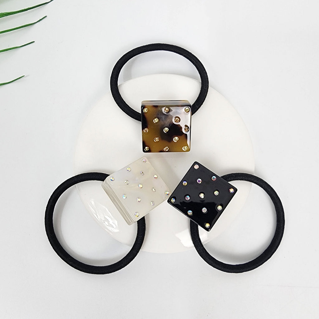 Bold Cube Hair Tie with Cubic Stone / Simple Cute Ponytail Holder / Hair Accessory for Woman / French Hair Tie
