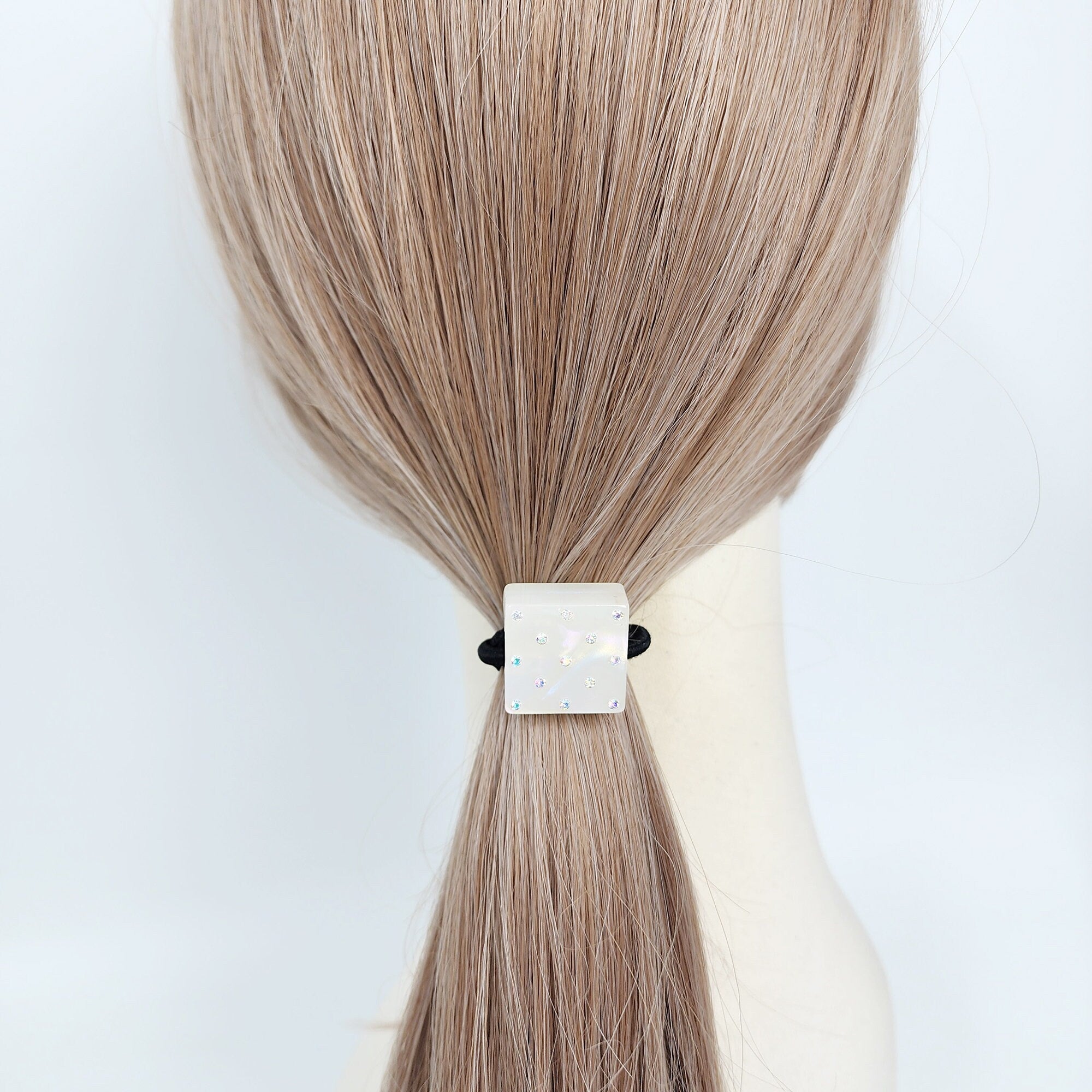 Bold Cube Hair Tie with Cubic Stone / Simple Cute Ponytail Holder / Hair Accessory for Woman / French Hair Tie