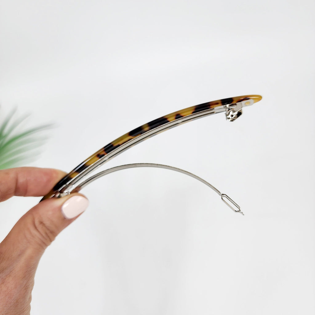 Leopard Long Oval Full Tie-Up Hair Barrette (5.1 Inch) / Cute French Hair Pin / Automatic Hair Clip