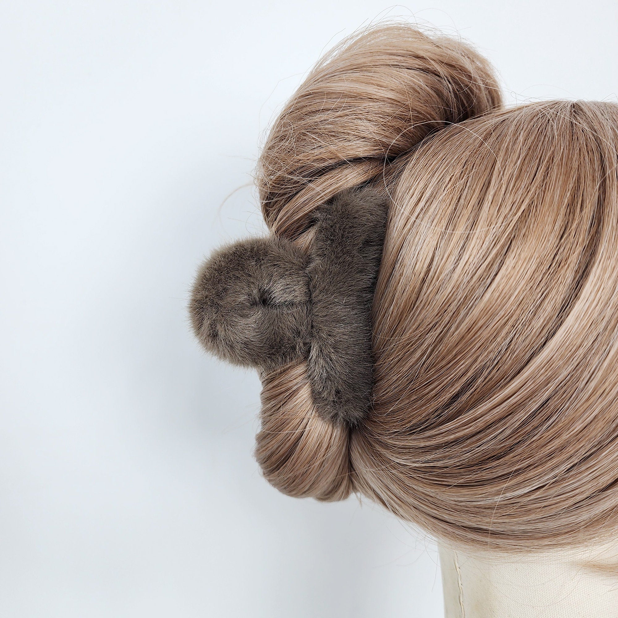 Synthetic Fur Eco-Fur Midi Twist Half-Tie Hair Claw Clip (3.5 Inch) / Large Hair Claw / Hair Accessory for Woman