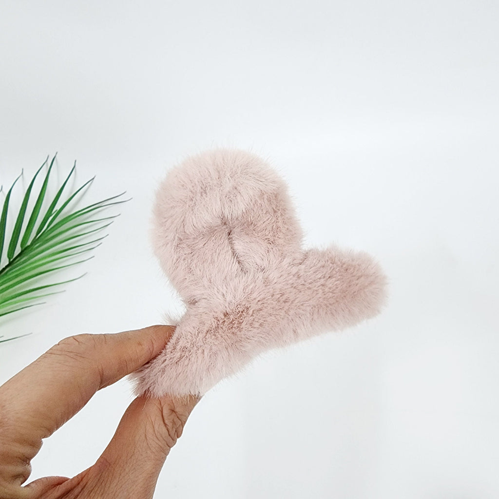 Synthetic Fur Eco-Fur Midi Twist Half-Tie Hair Claw Clip (3.5 Inch) / Large Hair Claw / Hair Accessory for Woman