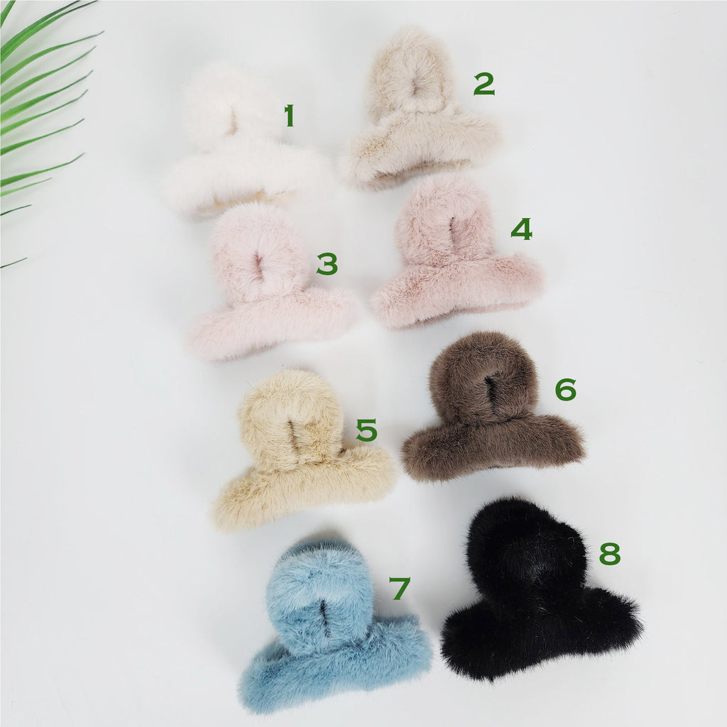 Synthetic Fur Eco-Fur Midi Twist Half-Tie Hair Claw Clip (3.5 Inch) / Large Hair Claw / Hair Accessory for Woman