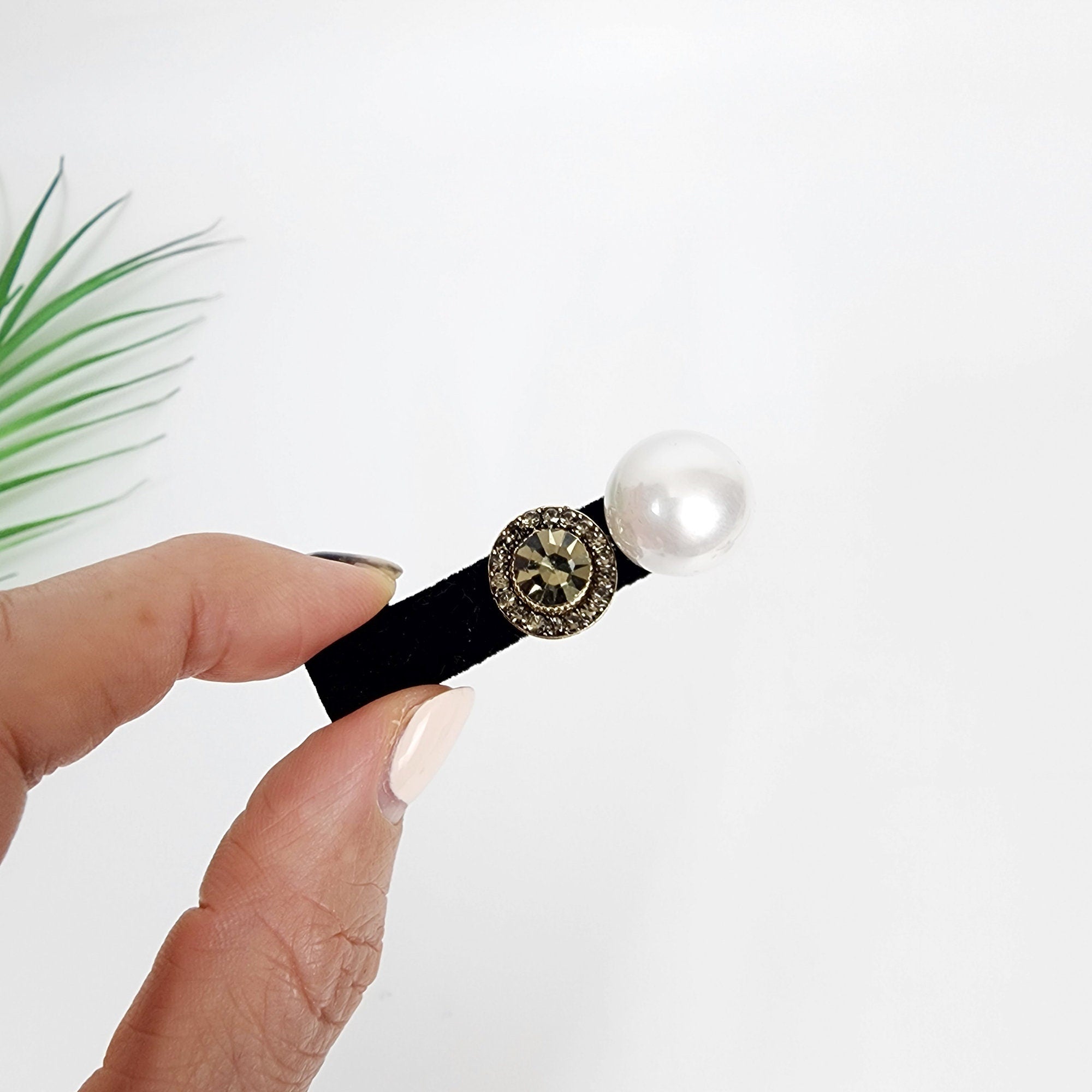 Velvet Pearl Cubic Side Clip Straight Mini Hair Claw Clip (2.0 Inch) / Alligator Hair Clip for Woman / French Barrette for Girls