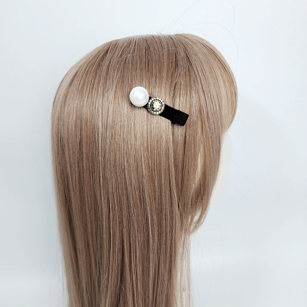 Velvet Pearl Cubic Side Clip Straight Mini Hair Claw Clip (2.0 Inch) / Alligator Hair Clip for Woman / French Barrette for Girls