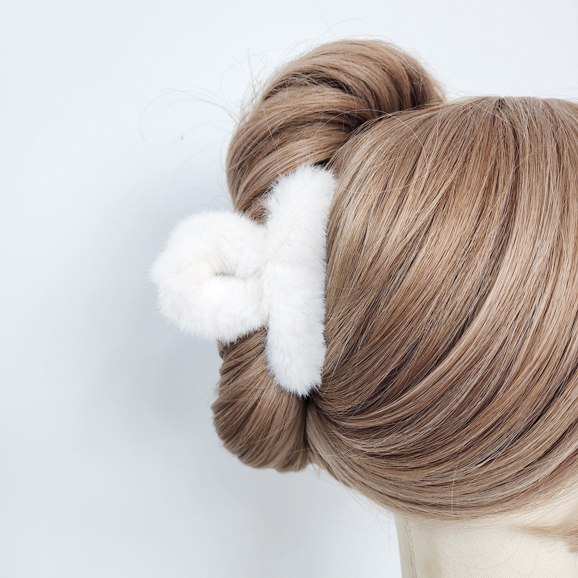 Synthetic Fur Eco-Fur Midi Twist Half-Tie Hair Claw Clip (3.5 Inch) / Large Hair Claw / Hair Accessory for Woman