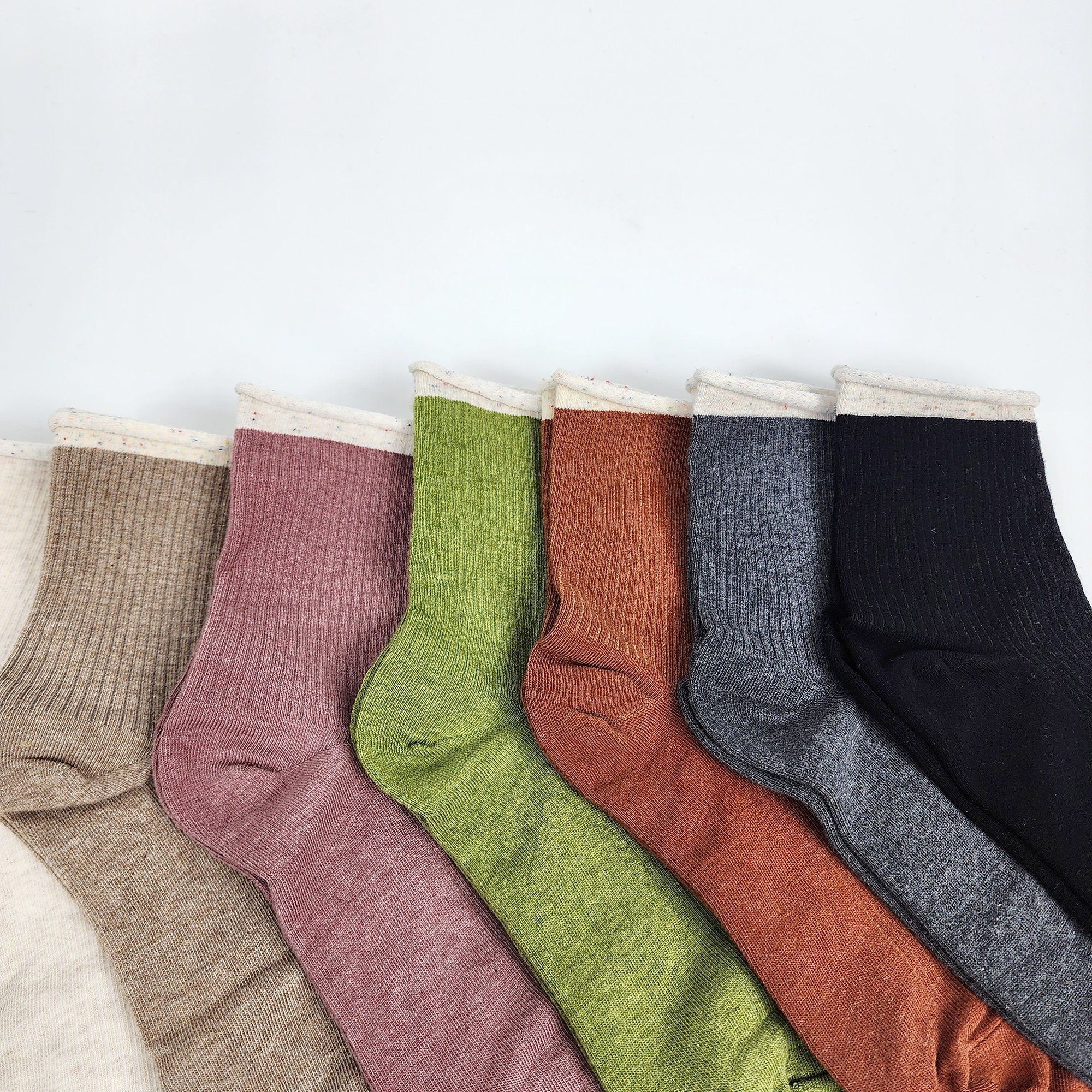 Non Binding Crew Socks | Cotton Soft Roll Top | Korean Socks | Pregnancy Gift for Her