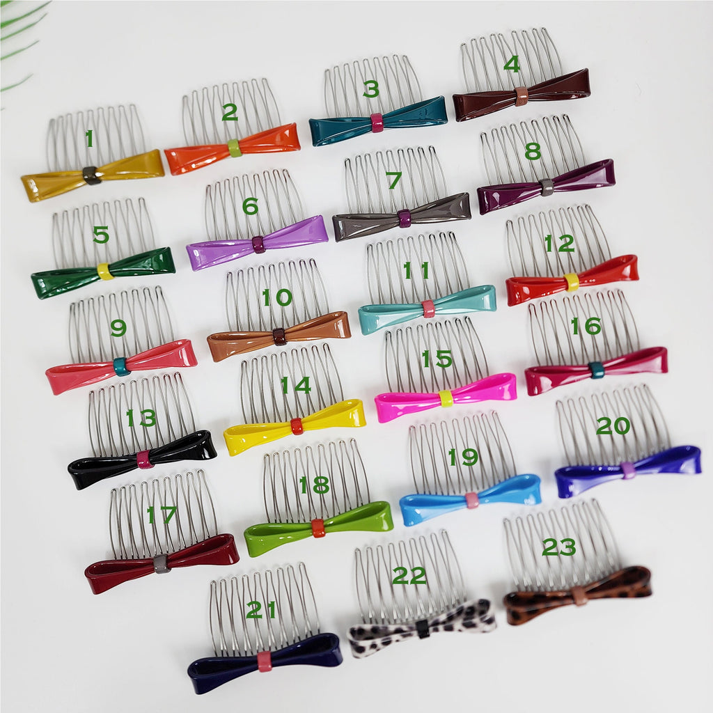 Pure Color Knot Ribbon Hair Comb Pin (3.0 Inch) / Cute French Hair Pin / Hair Fork for Thick Hair