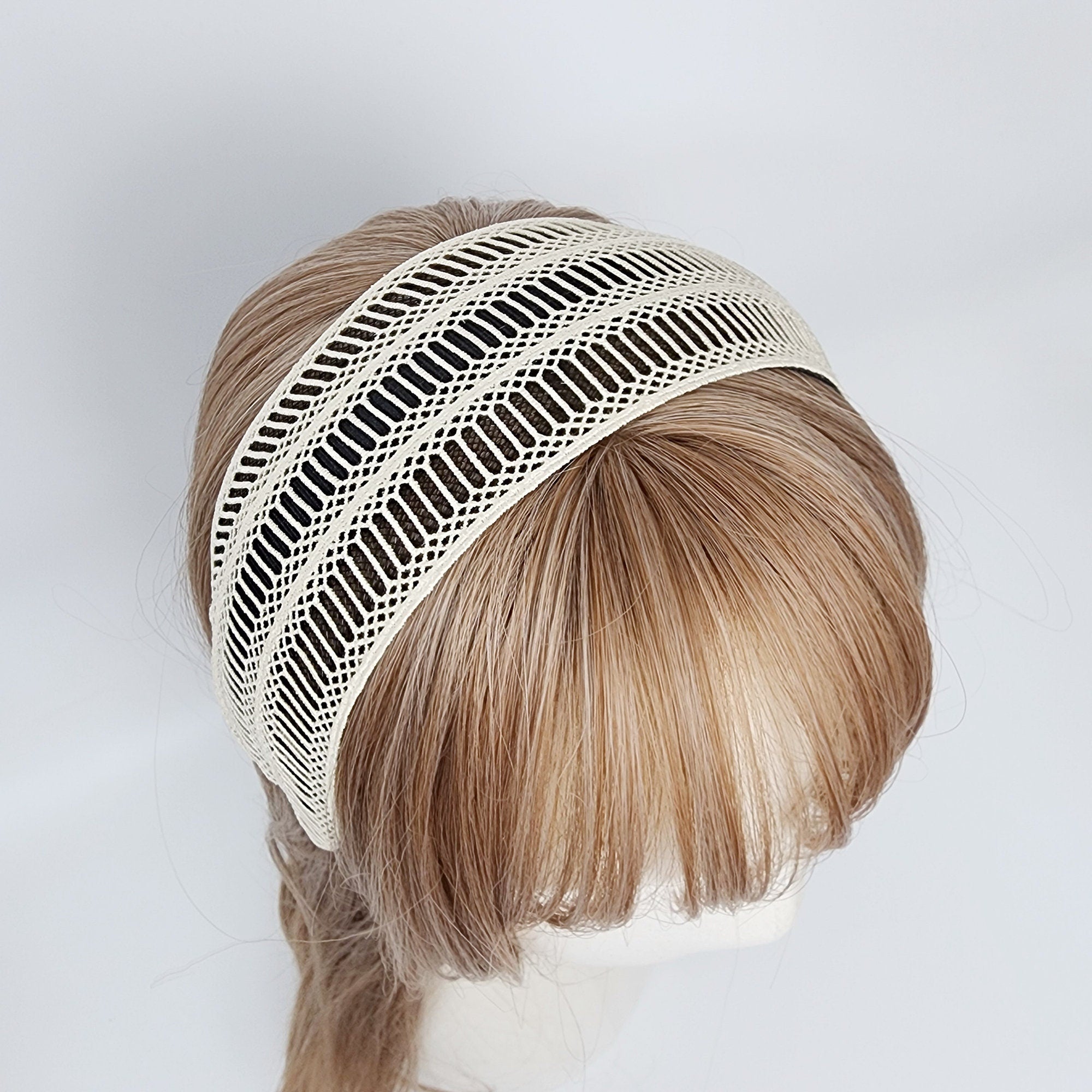 Handmade Kelly Diagonal Embroidery Lace Fabric Wide Headband (2.5 Inch) / Simple Hair Turban / Hair Bandana for Woman