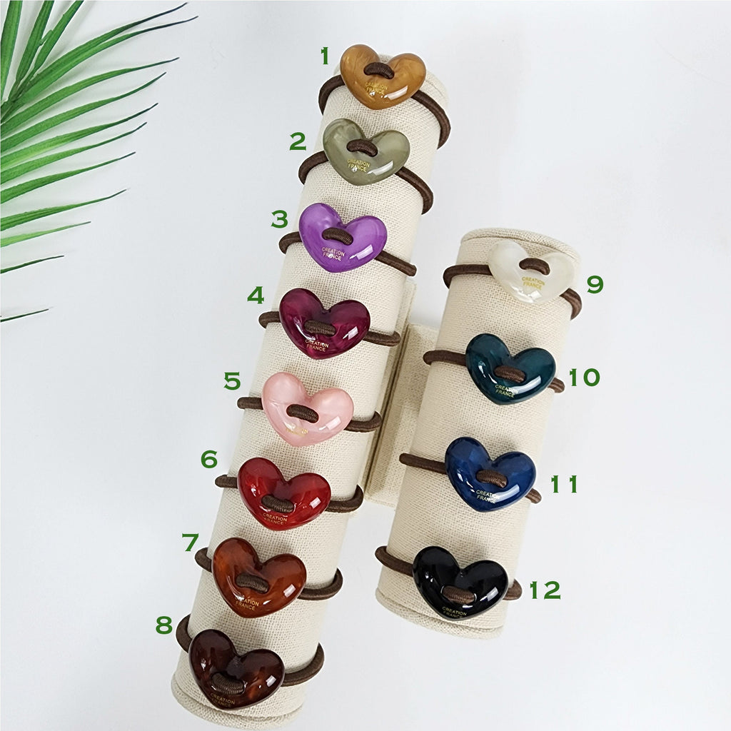 Velvet Aurora Convex Heart Stitch Elastic Hair Tie (1.3 Inch) / Simple Cute Ponytail Holder / Hair Accessory for Woman / French Hair Tie