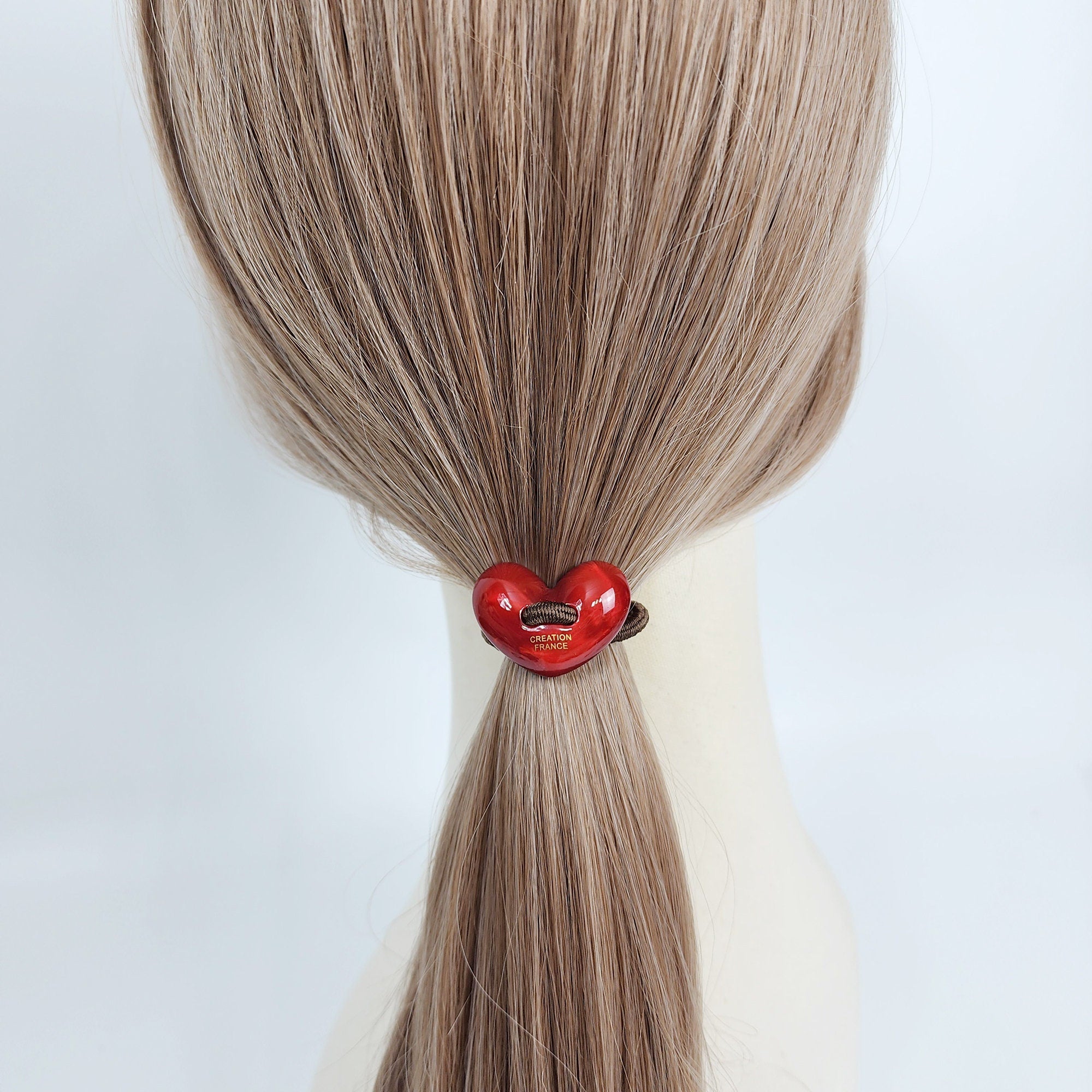 Velvet Aurora Convex Heart Stitch Elastic Hair Tie (1.3 Inch) / Simple Cute Ponytail Holder / Hair Accessory for Woman / French Hair Tie