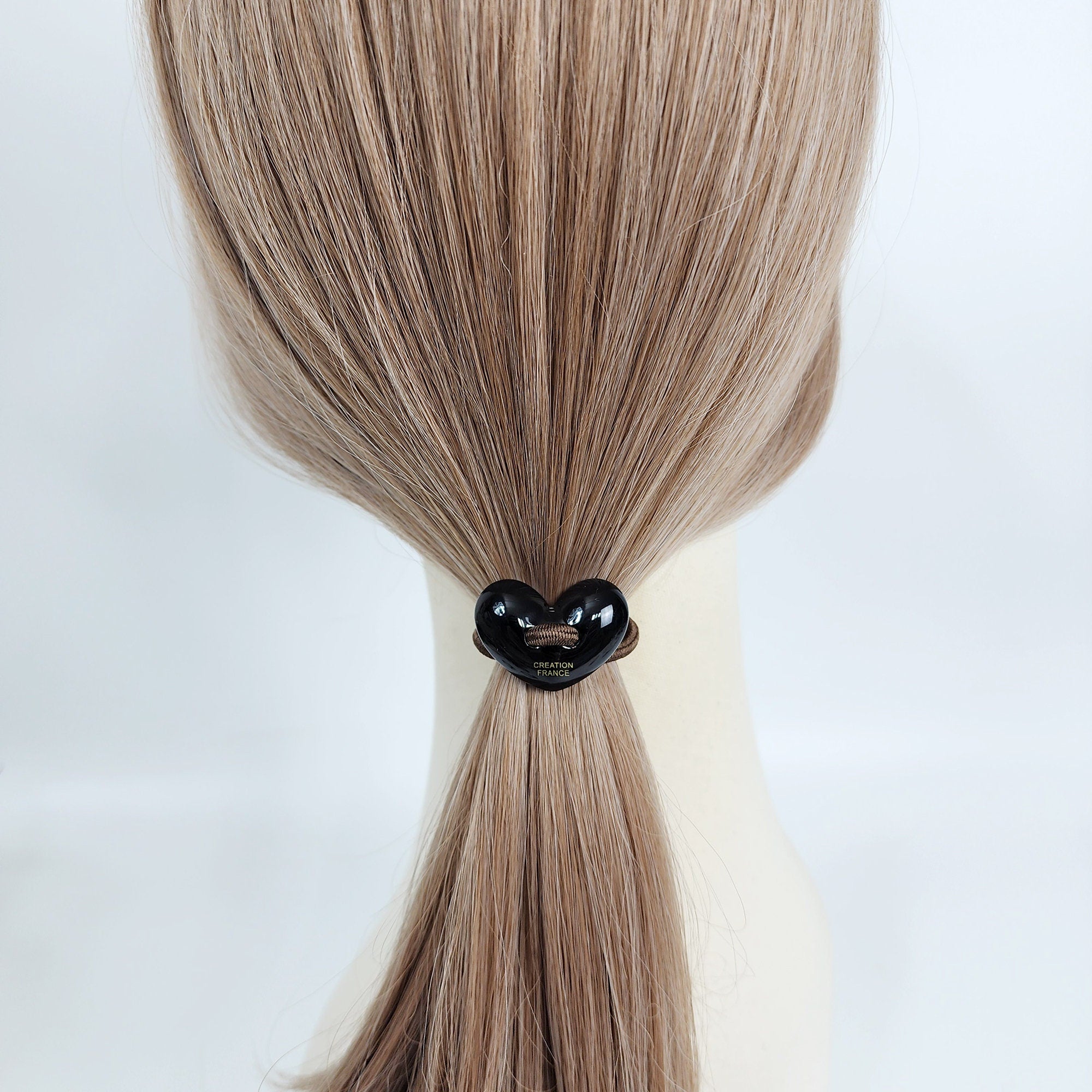 Velvet Aurora Convex Heart Stitch Elastic Hair Tie (1.3 Inch) / Simple Cute Ponytail Holder / Hair Accessory for Woman / French Hair Tie