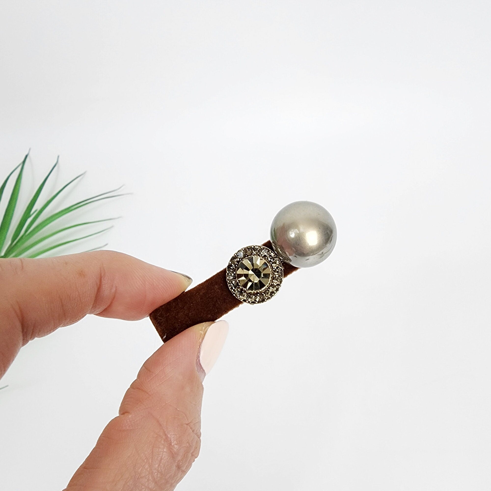 Velvet Pearl Cubic Side Clip Straight Mini Hair Claw Clip (2.0 Inch) / Alligator Hair Clip for Woman / French Barrette for Girls